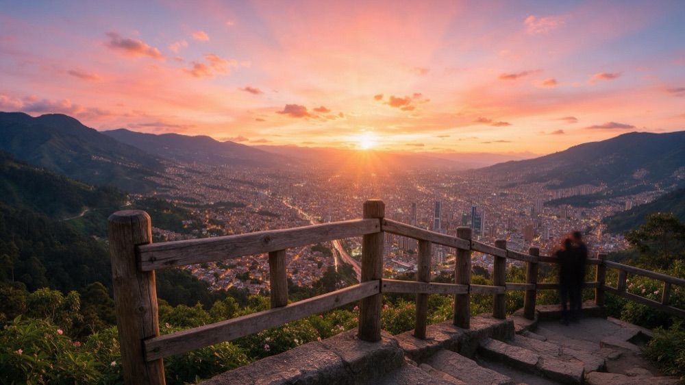 Atardecer sobre el valle de Medellín desde un mirador